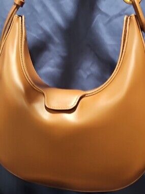 Maddison West Crescent Shoulder Bag in Tan Leather Look